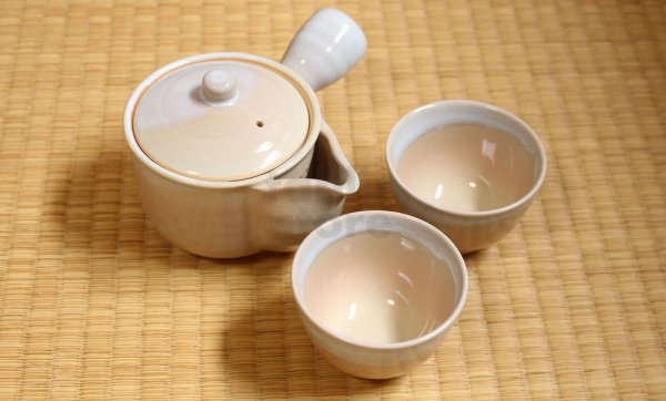 Photo2: Hagi yaki ware Japanese tea pot cups set Himec with stainless tea strainer 340ml