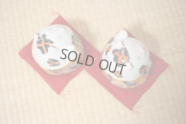 Photo6: Japanese Lucky Cat Kutani Porcelain Maneki Neko fu mori pair H11.5cm