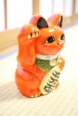 Photo7: Japanese Lucky Cat Tokoname ware YT Porcelain Maneki Neko koban right red H19cm