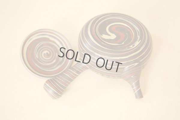 Photo8: Tokoname Japanese tea pot kyusu Tosen carved nerikomi 340ml