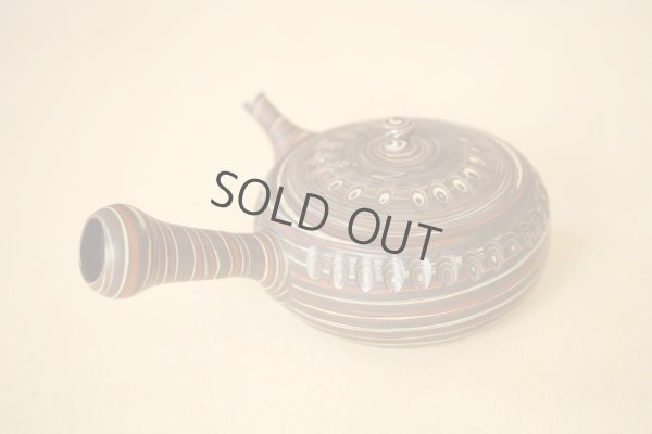 Photo7: Tokoname Japanese tea pot kyusu Tosen carved nerikomi 340ml