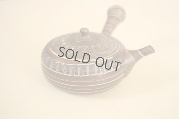 Photo5: Tokoname Japanese tea pot kyusu Tosen carved nerikomi 340ml