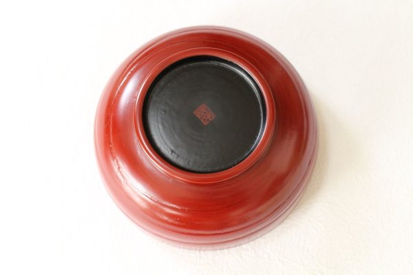 Photo6: Japanese Echizen Urushi lacquer matcha tea soup bowl hira jinoko shu red D130mm