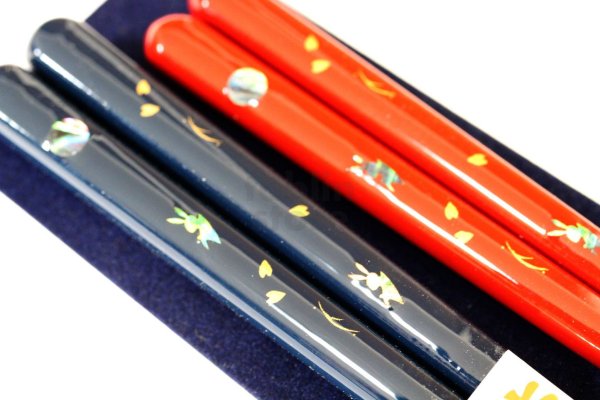 Photo3: Echizen Japanese lacquer wooden chopsticks moon sakura cherry Gift Box set