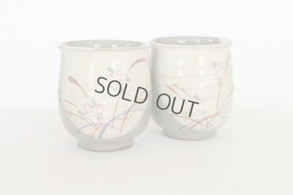 Photo4: Kiyomizu pottery yunomi flower kinsai tea cup set of 2