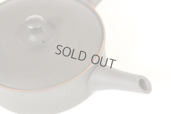 Photo3: Tokoname Japanese tea pot Sekiryu pottery tea strainer flat shape shudei black 150ml
