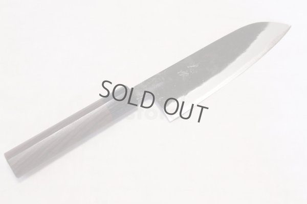 Photo13: Takayuki Iwai Blue 2 steel Ibuki Kurouchi black hammered finish Santoku knife 170mm