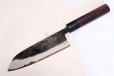 Photo12: Takayuki Iwai Blue 2 steel Ibuki Kurouchi black hammered finish Santoku knife 170mm (12)