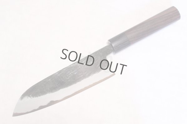 Photo12: Takayuki Iwai Blue 2 steel Ibuki Kurouchi black hammered finish Santoku knife 170mm