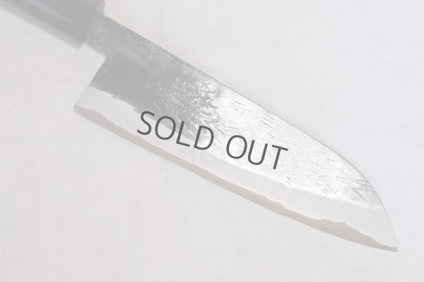 Photo10: Takayuki Iwai Blue 2 steel Ibuki Kurouchi black hammered finish Santoku knife 170mm