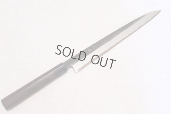 Photo13: Takayuki Iwai Blue 2 steel Ibuki Kurouchi black finish Sashimi Yanagiba knife 270mm