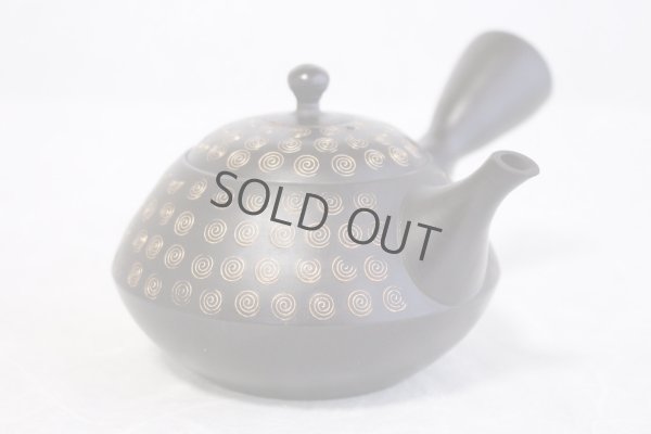 Photo9: Tokoname Japanese tea pot kyusu YT Hokuryu pressed gold  flower 300ml