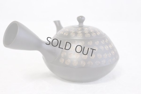 Photo7: Tokoname Japanese tea pot kyusu YT Hokuryu pressed gold  flower 300ml