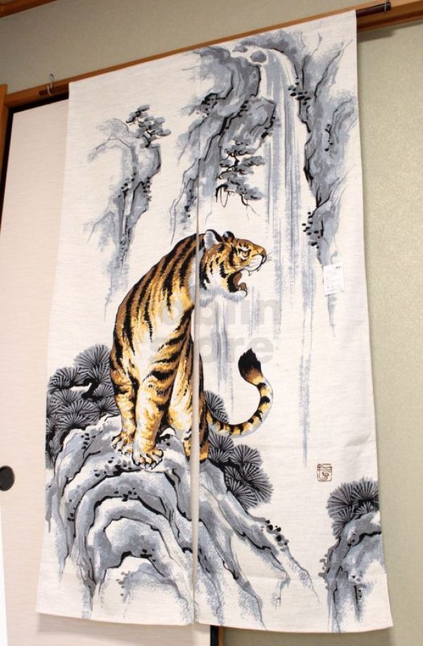 Photo1: Noren CSMO Japanese door curtain tiger cotton 85 x 150cm