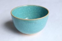 Kiyomizu Japanese pottery tea ceremony bowl matcha chawan blue hyoretsu Junzo Okayama