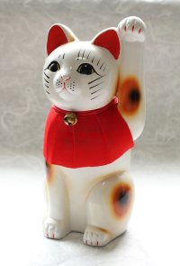 Japanese Lucky Cat Tokoname ware YT Porcelain Maneki Neko slim white H25cm