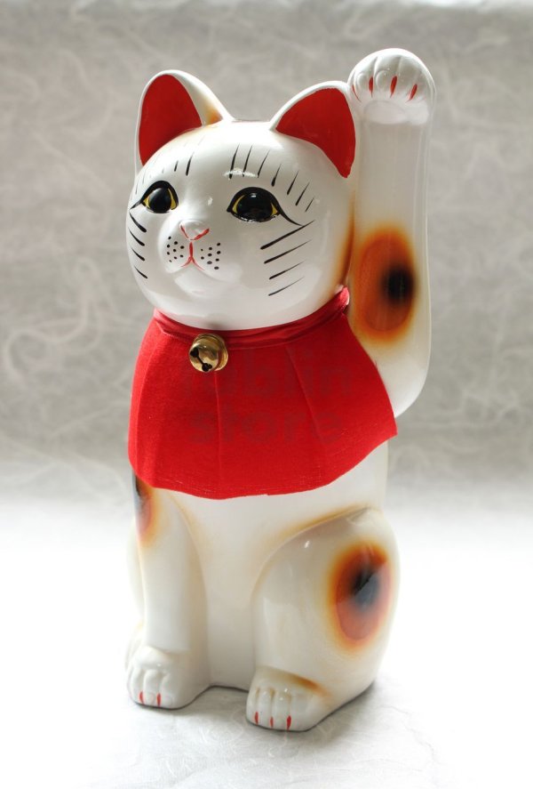 Photo1: Japanese Lucky Cat Tokoname ware YT Porcelain Maneki Neko slim white H25cm