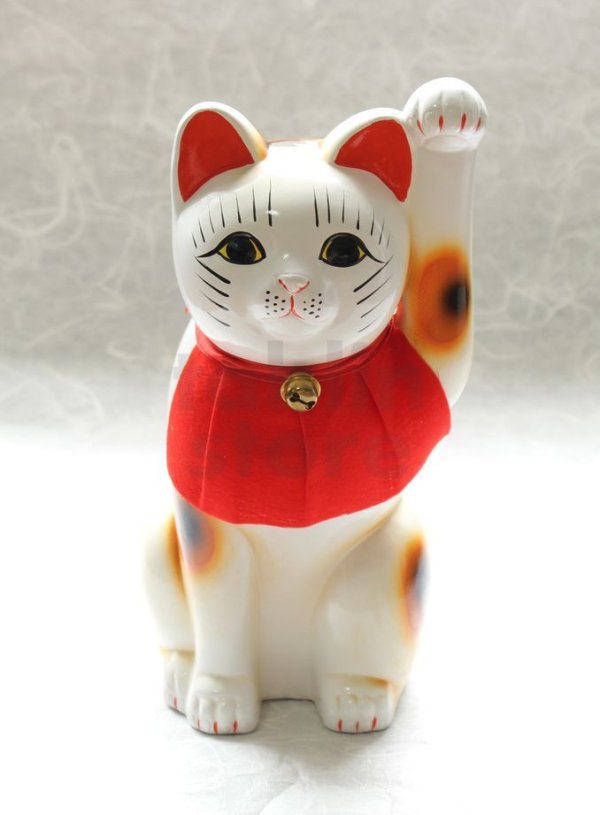 Photo2: Japanese Lucky Cat Tokoname ware YT Porcelain Maneki Neko slim white H25cm