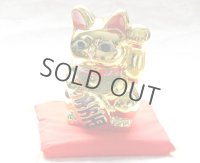 Japanese Lucky Cat YT Tokoname ware Porcelain Maneki Neko Gold r cushion H15cm