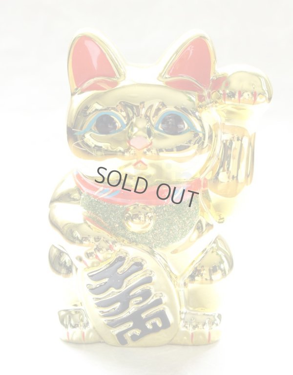 Photo5: Japanese Lucky Cat YT Tokoname ware Porcelain Maneki Neko Gold r cushion H15cm