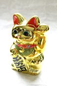 Photo3: Japanese Lucky Cat YT Tokoname ware Porcelain Maneki Neko Gold r cushion H15cm