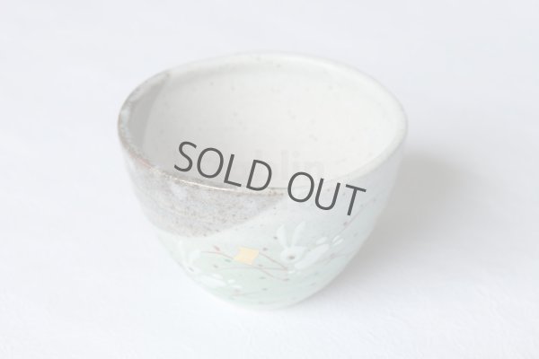 Photo2: Kutani porcelain Japanese Matcha chawan tea bowl yon ippuku hane usagi rabbit