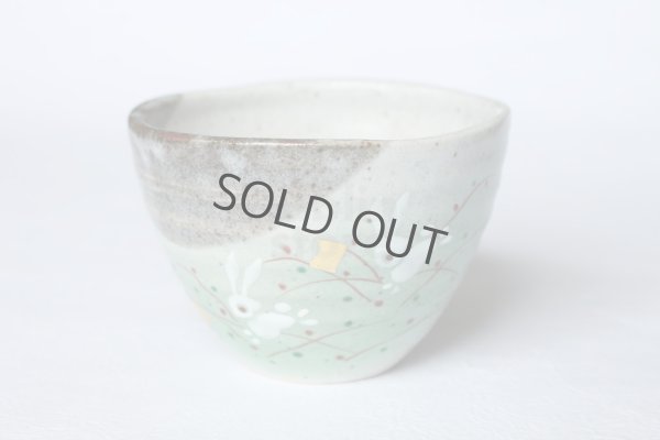 Photo1: Kutani porcelain Japanese Matcha chawan tea bowl yon ippuku hane usagi rabbit