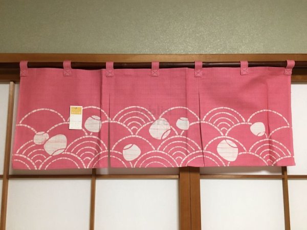 Photo5: Kyoto Noren SB Japanese batik door curtain Nami Wave rose 85cm x 30cm