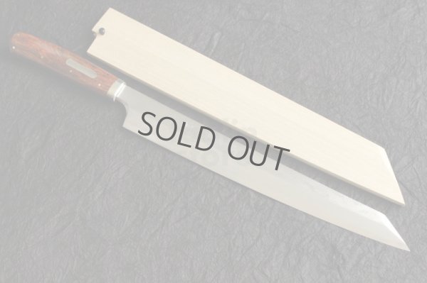Photo10: SAKAI TAKAYUKI Limited Edition Sugihara Handle Ginsan Yasuki silver-3 steel Suminagashi Kiritsuke Sashimi 300mm