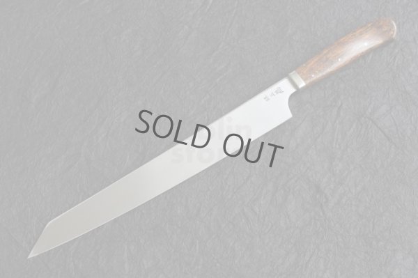 Photo3: SAKAI TAKAYUKI Limited Edition Sugihara Handle Ginsan Yasuki silver-3 steel Suminagashi Kiritsuke Sashimi 300mm