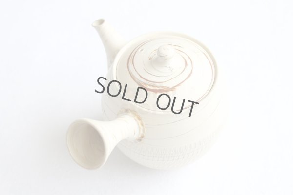 Photo9: Tokoname Japanese tea pot kyusu ceramic strainer Kenji nerikomi bi carved 360ml