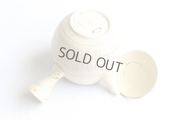 Photo4: Tokoname Japanese tea pot kyusu ceramic strainer Kenji nerikomi bi carved 360ml