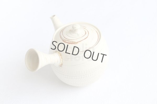 Photo3: Tokoname Japanese tea pot kyusu ceramic strainer Kenji nerikomi bi carved 360ml