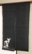 Photo7: Kyoto Noren SB Japanese batik door curtain cat Black 100% linen 88 x 150cm