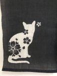 Photo5: Kyoto Noren SB Japanese batik door curtain cat Black 100% linen 88 x 150cm