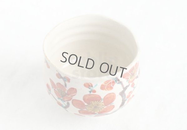 Photo12: Kutani porcelain Japanese Matcha chawan tea bowl yon ippuku red plum aka ume