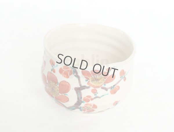 Photo9: Kutani porcelain Japanese Matcha chawan tea bowl yon ippuku red plum aka ume