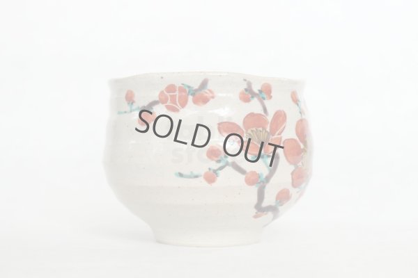 Photo10: Kutani porcelain Japanese Matcha chawan tea bowl yon ippuku red plum aka ume