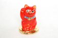 Photo1: Japanese Lucky Cat Kutani Porcelain Maneki Neko red  kobannori H 10cm (1)