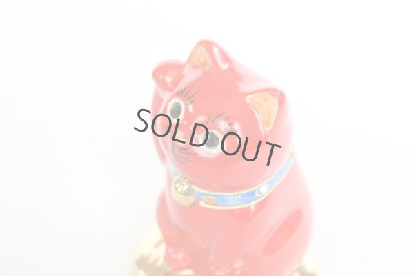 Photo6: Japanese Lucky Cat Kutani Porcelain Maneki Neko red  kobannori H 10cm