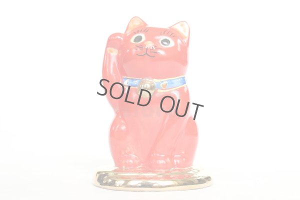 Photo3: Japanese Lucky Cat Kutani Porcelain Maneki Neko red  kobannori H 10cm