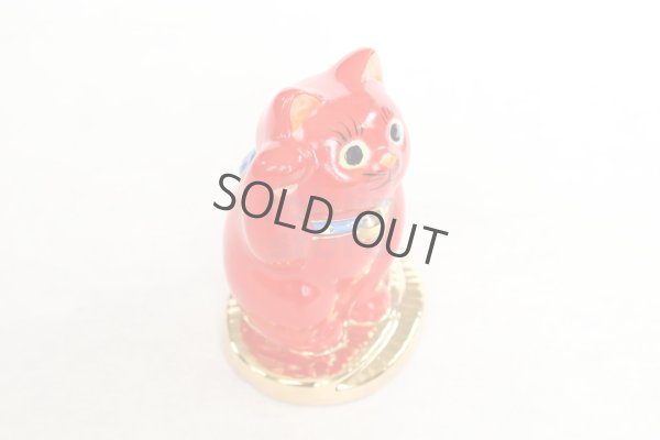 Photo2: Japanese Lucky Cat Kutani Porcelain Maneki Neko red  kobannori H 10cm