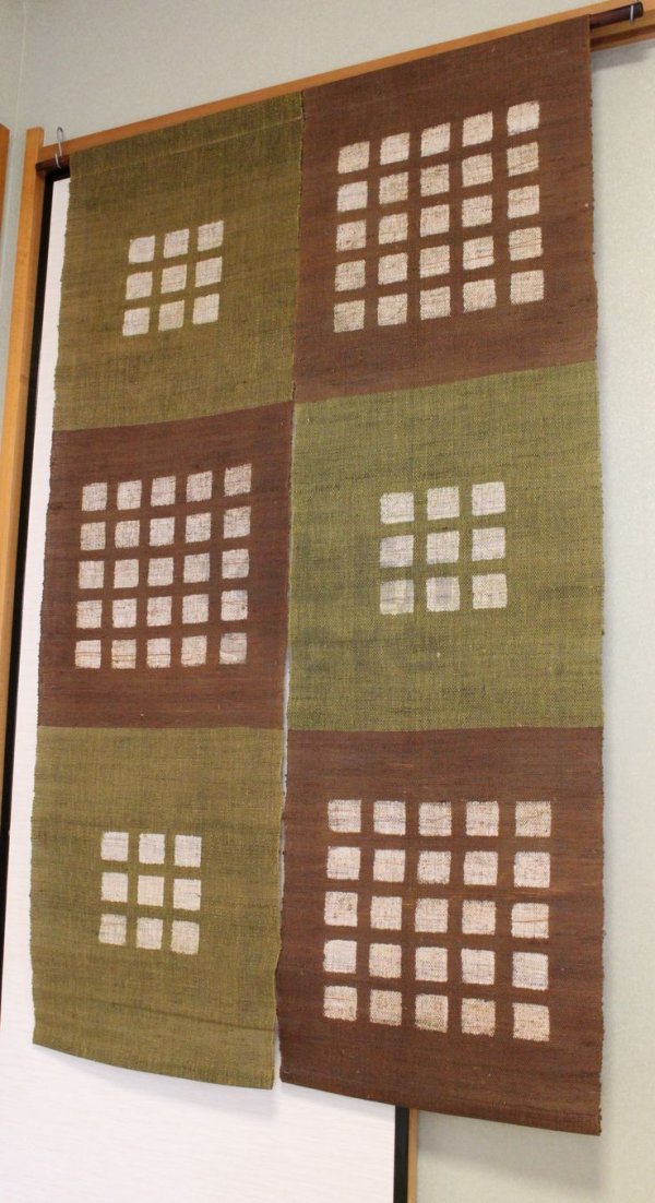 Photo1: Kyoto Noren SB Japanese batik door curtain Koshi Check brown 88cm x 150cm