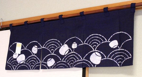 Photo1: Kyoto Noren SB Japanese batik door curtain Nami Wave navy blue 85cm x 30cm