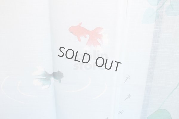 Photo9: Kyoto Noren MS Japanese door curtain Tsurukusa and Goldfishes green 84 x 148cm