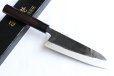 Photo1: Takayuki Iwai Blue 2 steel Ibuki Kurouchi black hammered finish Santoku knife 170mm (1)