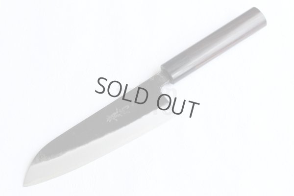 Photo3: Takayuki Iwai Blue 2 steel Ibuki Kurouchi black hammered finish Santoku knife 170mm