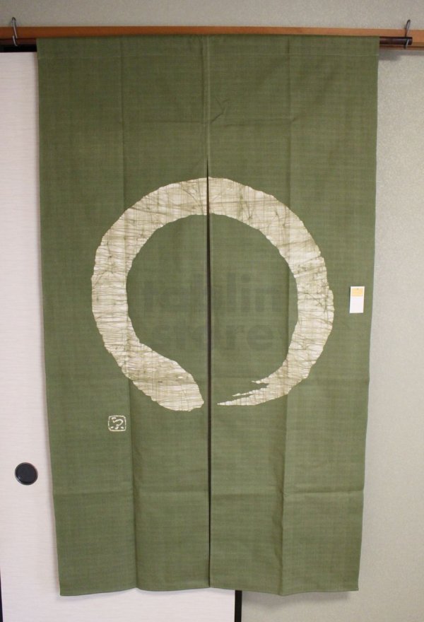 Photo4: Kyoto Noren SB Japanese batik door curtain En Enso Circle ol.green 85cm x 150cm