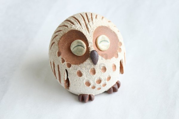 Photo1: Shigaraki pottery Japanese doll lucky owl hohoemi H100mm