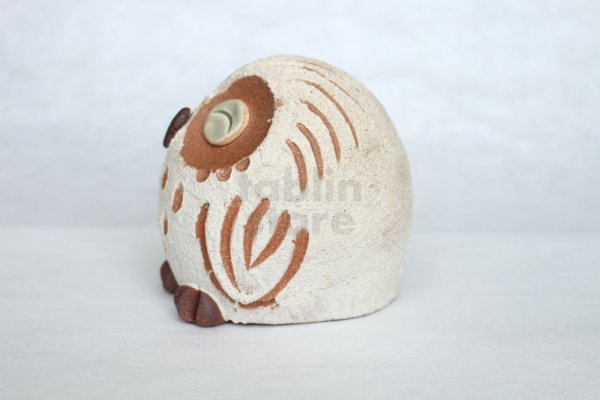 Photo6: Shigaraki pottery Japanese doll lucky owl hohoemi H100mm